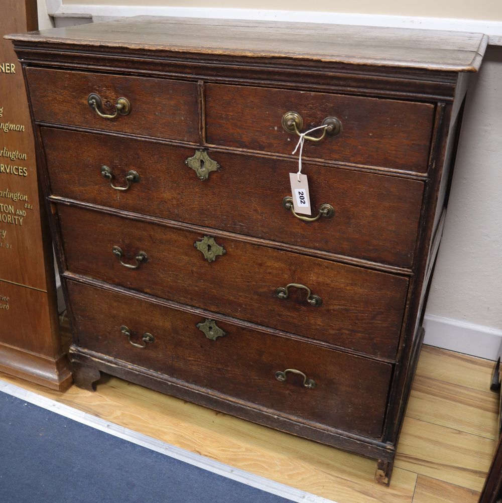 An 18th century provincial oak chest, width 84cm, depth 45cm, height 86cm